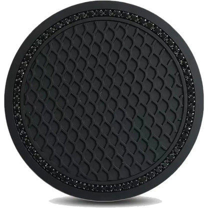 Car Cup Coaster 2PCS Glass Rhinestones Holder Anti Slip Silicone Accessories Gift for Women Pure Black, Round Anti-slip Car Cup Holder Pad, Car Interior Decoration Accessories for Women & Men