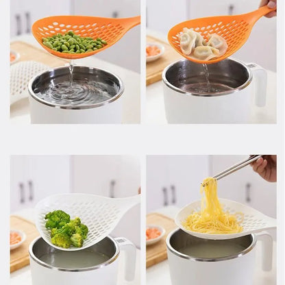 Long Handle Colander Spoon, 1 Count Solid Color Slotted Spoon With Hanging Hole, Kitchen Cooking Tool, Summer for Gift Utensils