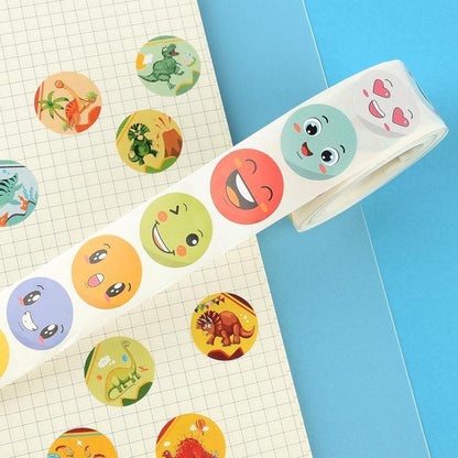 Round Cartoon Smile Face Pattern Sticker, 500pcs/roll Sealing Sticker, Decorative Stickers for Gift Greeting Card Water Bottle Laptop Phone