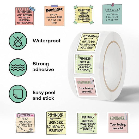 Mental Health Sticker, 500pcs/roll Reminder Decal, Positive Waterproof Sticker, Psychology Affirmations Feelings Mental Health Decor for Adult, Labels
