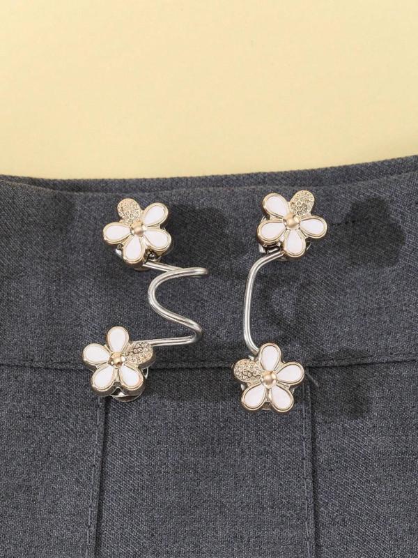Flower Design Pant Waist Tightener,  Detachable Fashion Waist Buttons Pins, No Sewing Waistband Tightener for Indoor & Outdoor