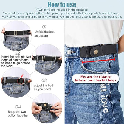 2 Pcs No Buckle Belt Women & Men, Invisible Stretch Side Belts Without Buckles, Comfortable Adjustable No Buckle Stretch Belt for Women, Lady, Men Jeans Pants