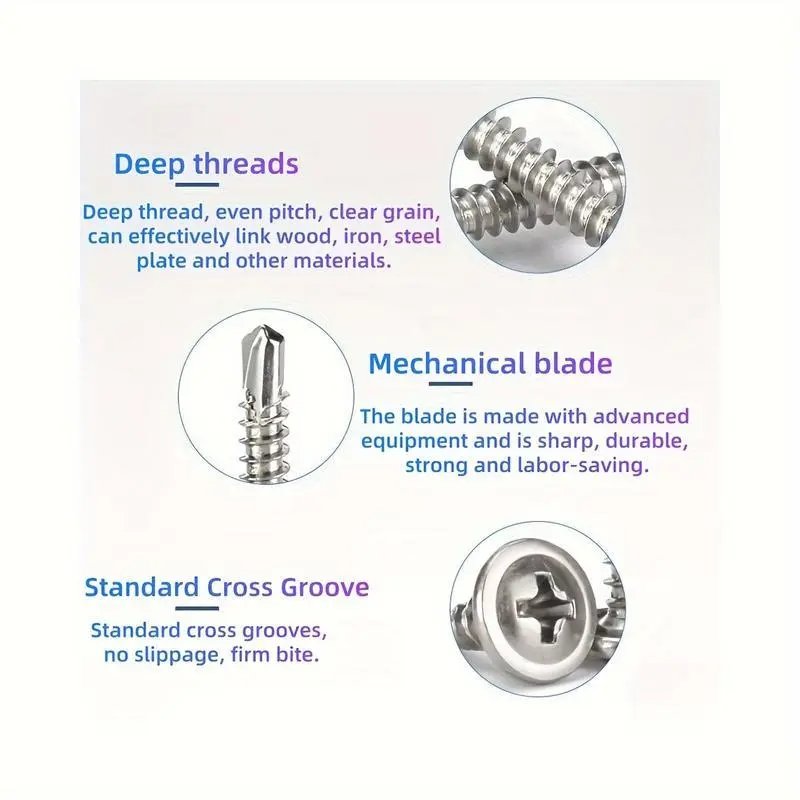 Self-Tapping Screw -410 Stainless Steel Phillips Truss Head Self-drilling Tek Screw, 20pcs/set Self Tapping Screws Sheet Metal Screws for Spring, Multifunctional Stainless Steel Phillips Self-Drilling Screw, Hardware, Industrial