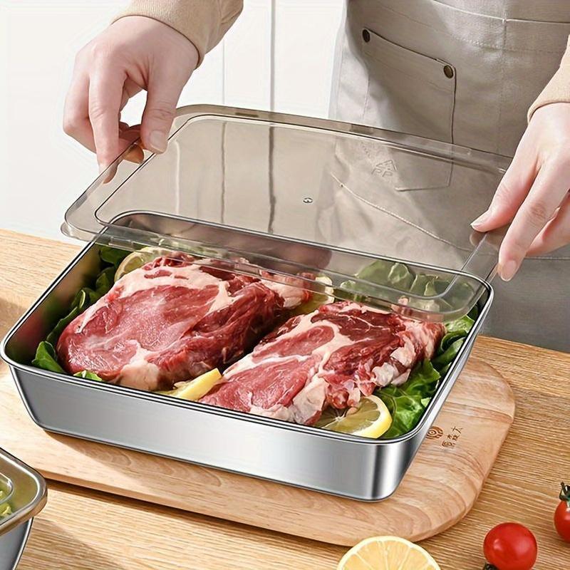 3-Piece Stainless Steel Food Storage Containers with Plastic Lids, Reusable Kitchen Food Containers