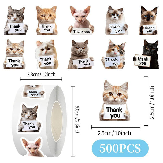 Christmas Gift Label Sticker, 500 count Thank You Stickers Roll Cute Kitty Self-Adhesive Labels for Small Business Packaging Envelope Seals Wrapping DIY Crafts Decor Pet Store Greeting Cards Party Favors Bags Boxes