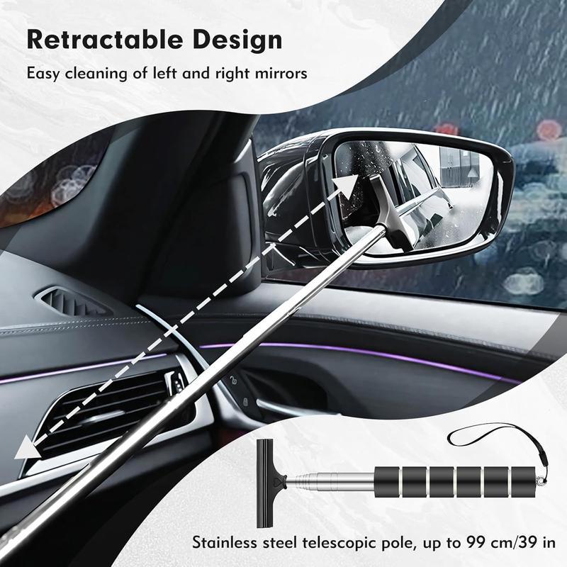 Retractable Car Rearview Mirror Wiper, 1 Count Portable Rainy Cleaning Supplies, Rearview Mirror Water Remover, Glass Rain Cleaning Tool