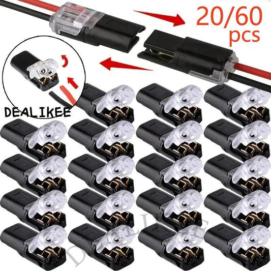 Quick Connect Wire Connectors 2 Pin Tool-Free Solderless Electrical Terminal Blocks for 18-22 AWG – Secure, Reusable & Reliable Splice for Automotive, Lighting & Home Wiring