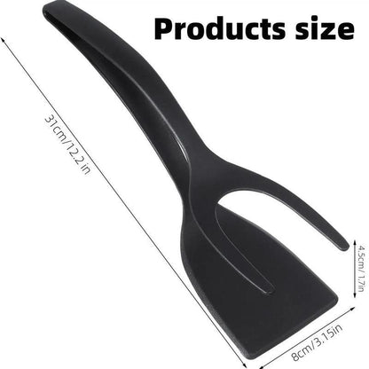 2 in 1 Spatula Tongs, 1 Count Multifunctional Cooking Spatula Tongs, Heat Resistant Cooking Tool for Egg, Pancake, Steak, Kitchen Gadgets