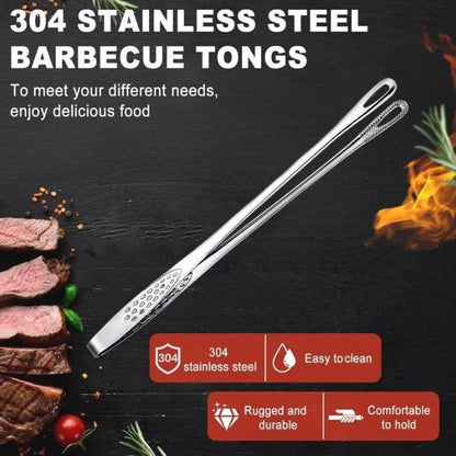 Stainless Steel Barbecue Tongs, Handheld Grill Food Tongs, Multifunctional Barbecue Utensils for Home Kitchen & Outdoor Camping