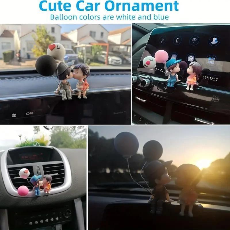Cute Couple Car Dashboard Decorations, Lovely Couple Kiss Cartoon Figurines Car Ornament, Resin Material Boy Girl Car Interior Decoration with Balloon for Car Dashboard Gifts