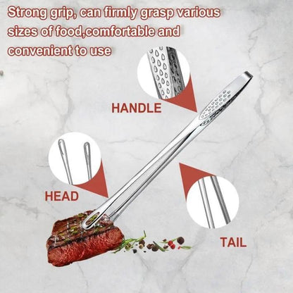 Stainless Steel Barbecue Tongs, Handheld Grill Food Tongs, Multifunctional Barbecue Utensils for Home Kitchen & Outdoor Camping