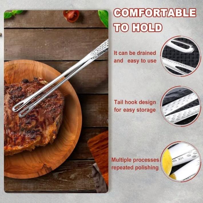 Stainless Steel Barbecue Tongs, Handheld Grill Food Tongs, Multifunctional Barbecue Utensils for Home Kitchen & Outdoor Camping