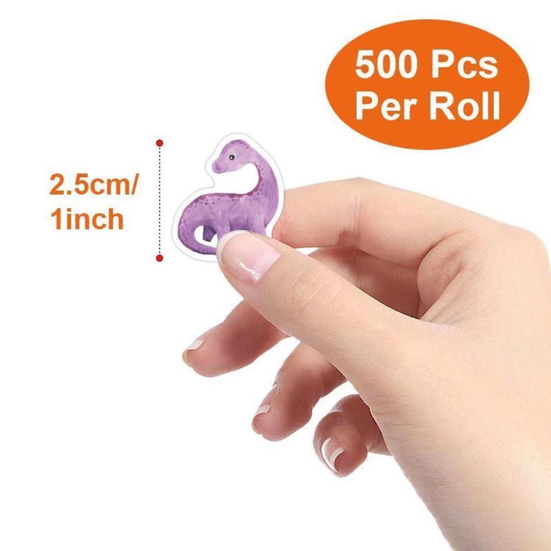 Cartoon Dinosaur Pattern Sticker (500pcs/roll), Self Adhesive Decor Sticker for Gift Greeting Card Water Bottle Laptop Phone Case