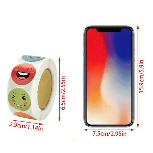 Round Cartoon Smile Face Pattern Sticker, 500pcs/roll Sealing Sticker, Decorative Stickers for Gift Greeting Card Water Bottle Laptop Phone