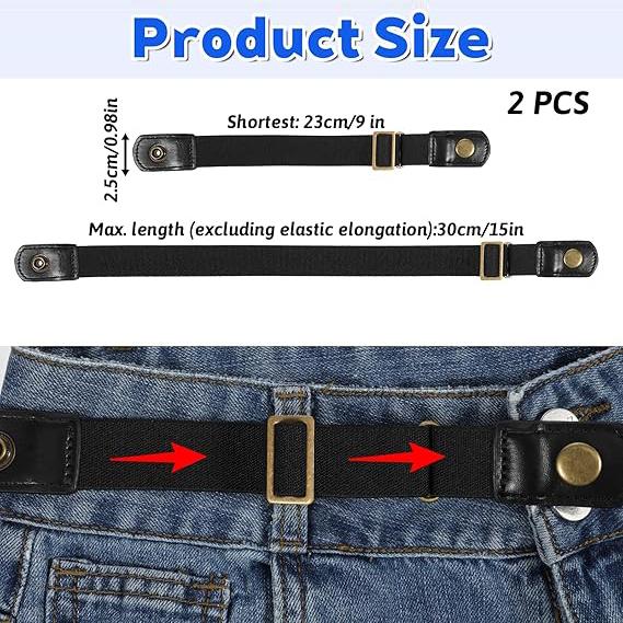 2 Pcs No Buckle Belt Women & Men, Invisible Stretch Side Belts Without Buckles, Comfortable Adjustable No Buckle Stretch Belt for Women, Lady, Men Jeans Pants