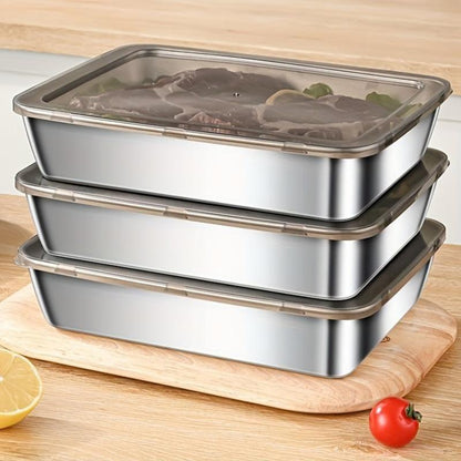 3-Piece Stainless Steel Food Storage Containers with Plastic Lids, Reusable Kitchen Food Containers