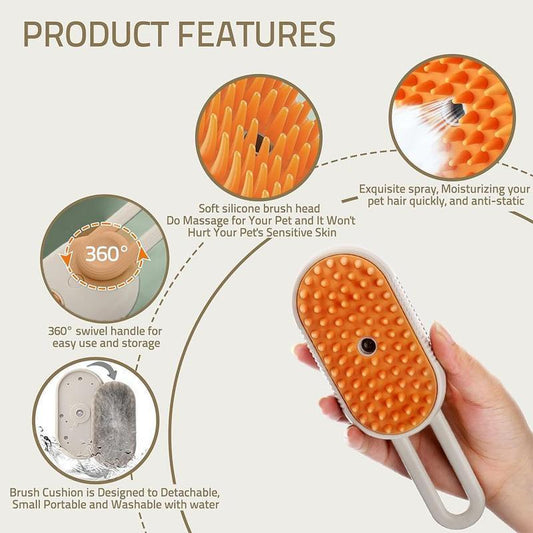 Cat Steam Brush, 3-in-1 Cat Steam Brush Cleaner, Silicone Massage Combing Brush, Pet Hair Clean Brush Comb, Suitable for Cats and Dogs