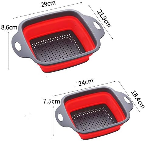 Square Collapsible Colander Set,2 Collapsible Colanders (Strainers) Set By - Includes 2 Folding Strainers (red & Grey)