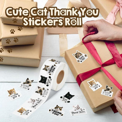 Christmas Gift Label Sticker, 500 count Thank You Stickers Roll Cute Kitty Self-Adhesive Labels for Small Business Packaging Envelope Seals Wrapping DIY Crafts Decor Pet Store Greeting Cards Party Favors Bags Boxes