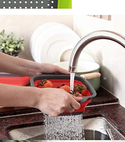 Square Collapsible Colander Set,2 Collapsible Colanders (Strainers) Set By - Includes 2 Folding Strainers (red & Grey)