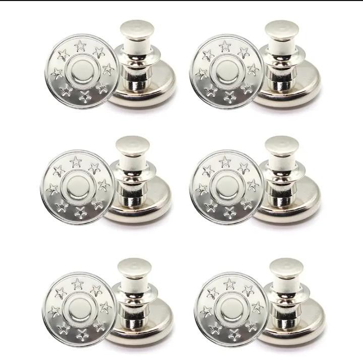 No-sew Instant Button for Jean, 6 Counts Round Detachable Metal Buttons, Clothes Accessories for Men & Women, Household Sewing Accessories for Jeans Trousers Clothes, Summer Essentials