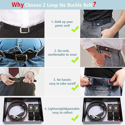 2 Pcs No Buckle Belt Women & Men, Invisible Stretch Side Belts Without Buckles, Comfortable Adjustable No Buckle Stretch Belt for Women, Lady, Men Jeans Pants