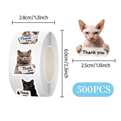 Christmas Gift Label Sticker, 500 count Thank You Stickers Roll Cute Kitty Self-Adhesive Labels for Small Business Packaging Envelope Seals Wrapping DIY Crafts Decor Pet Store Greeting Cards Party Favors Bags Boxes