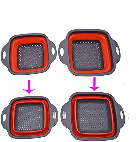 Square Collapsible Colander Set,2 Collapsible Colanders (Strainers) Set By - Includes 2 Folding Strainers (red & Grey)