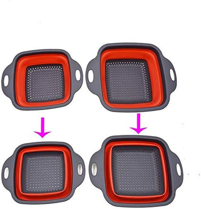 Square Collapsible Colander Set,2 Collapsible Colanders (Strainers) Set By - Includes 2 Folding Strainers (red & Grey)