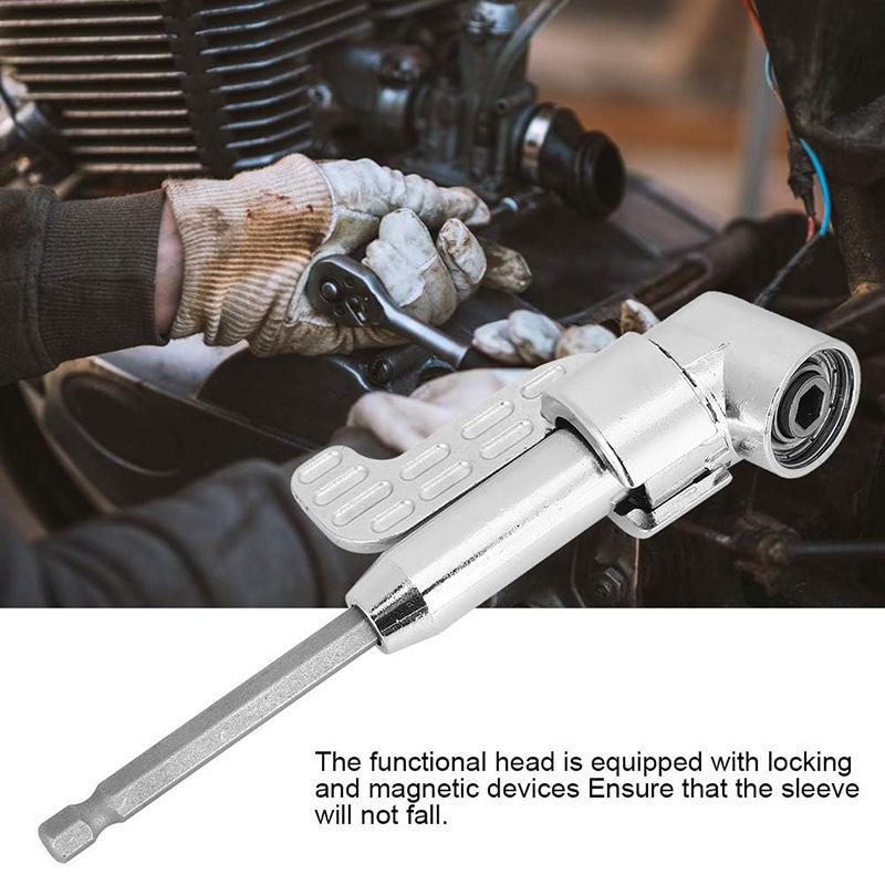 105 Degree Angle Screwdriver Set Holder Adapter, Adjustable Bits, Nozzles, Right Angle Head, Hex Bit Socket, 1/4', Long Type, Silver