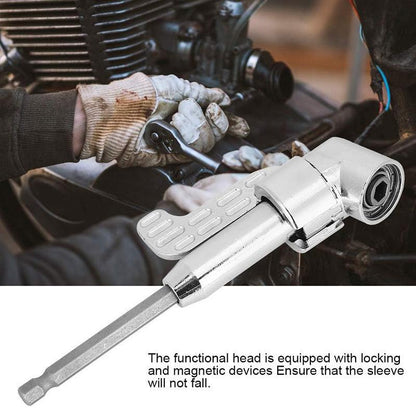 105 Degree Angle Screwdriver Set Holder Adapter, Adjustable Bits, Nozzles, Right Angle Head, Hex Bit Socket, 1/4', Long Type, Silver