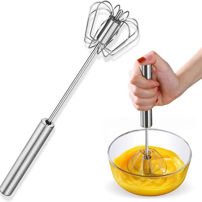 Stainless Steel Egg Beater 1 Count Semi-Automatic Rotating Egg Whisk for Baking Kitchen Accessories Utensils