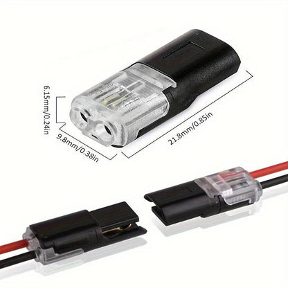 Quick Connect Wire Connectors 2 Pin Tool-Free Solderless Electrical Terminal Blocks for 18-22 AWG – Secure, Reusable & Reliable Splice for Automotive, Lighting & Home Wiring