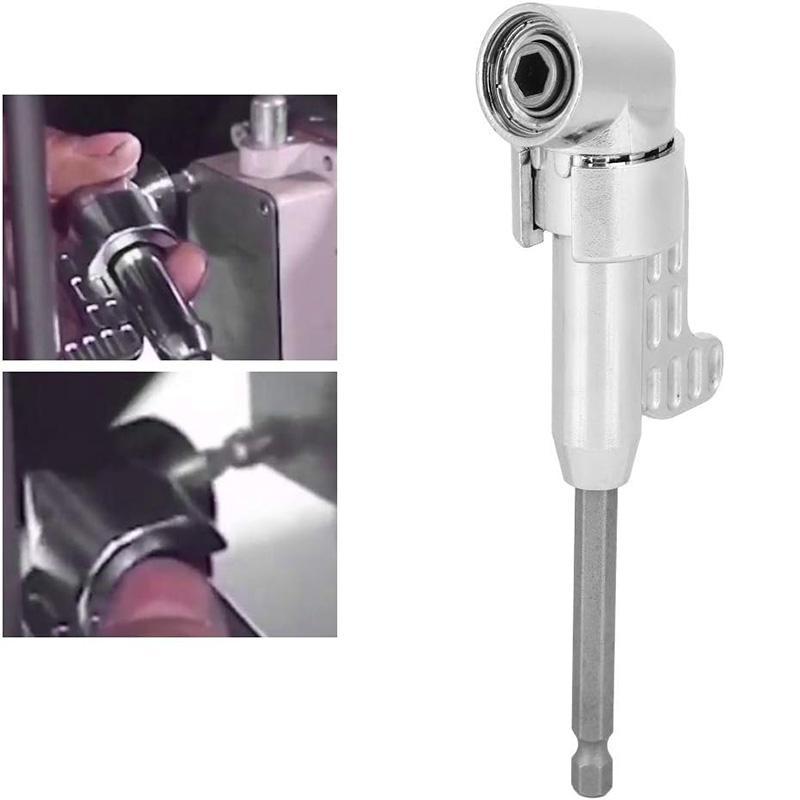 105 Degree Angle Screwdriver Set Holder Adapter, Adjustable Bits, Nozzles, Right Angle Head, Hex Bit Socket, 1/4', Long Type, Silver