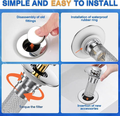 Bathroom Sink Drain Strainer, Pop Up Sink Drain Strain, Bathroom Sink Stopper with Removable Stainless Steel, Filter Basket Hair Catcher Hair Catcher