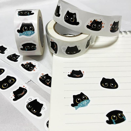 Cute Cat Pattern Sticker (500pcs/roll), Adhesive Decorative Sticker, Funny Stickers, DIY Decals for Water Bottle, Laptop, Phone Case, Scrapbooking, Journal Making