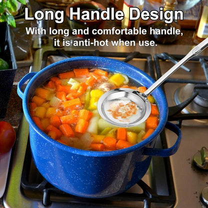 Filter Scoop Stainless Steel Fat Skimmer Spoon Fine Mesh Strainer Food Strainer With Handle Kitchen Oil Heavy-Duty