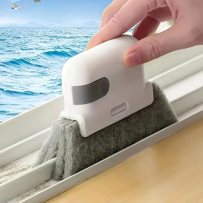 Grey Window Groove Cleaning Brush, 1 Count Portable Handheld Window Track Cleaning Brush, Multifunctional Cleaner Tools for Door Gap Track, Household Essentials, House Cleaning Tools, Household Items, Versatile Cleaning Tool, Window Cleaning Kit