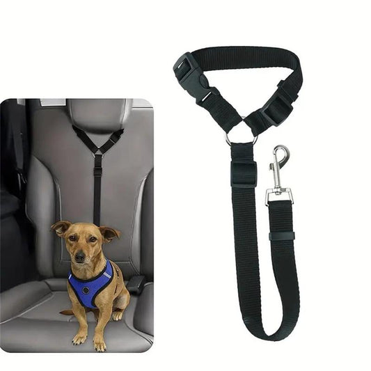 1pc Adjustable Dog Seat Belt for Car Safety - Secure Pet Vehicle Harness with Metal Buckle, Black Fabric Straps for Dogs in Cars, Trucks, or SUVs