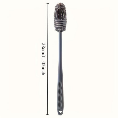 1pc FlexiClean Multi-Purpose Silicone Cleaning Brush with Long Handle - Manual Non-Electric Plastic Scrubber for Kitchen, Bathroom, Living Room - Cup, Bottle, and Clothes Cleaner