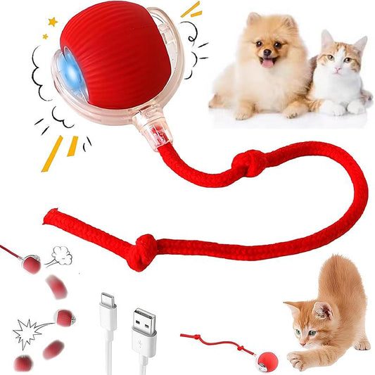 Durable Interactive Cat Toys for Indoor Cats, Dog Toys Ball, Rolling Pet Ball, Smart Automatic Cat Chase Balls Toy, Interactive Dog Toys Speedy Tail,Kitten & Cat Toys Interactive (Red)